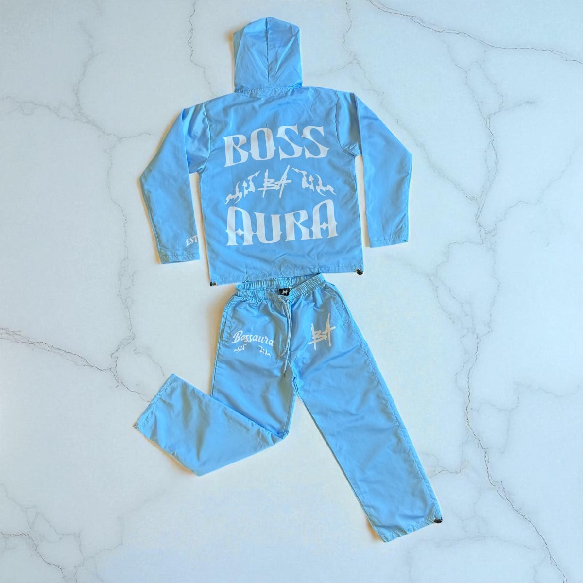 Boss Aura Blue Windbreaker Jacket with Baggy Pants